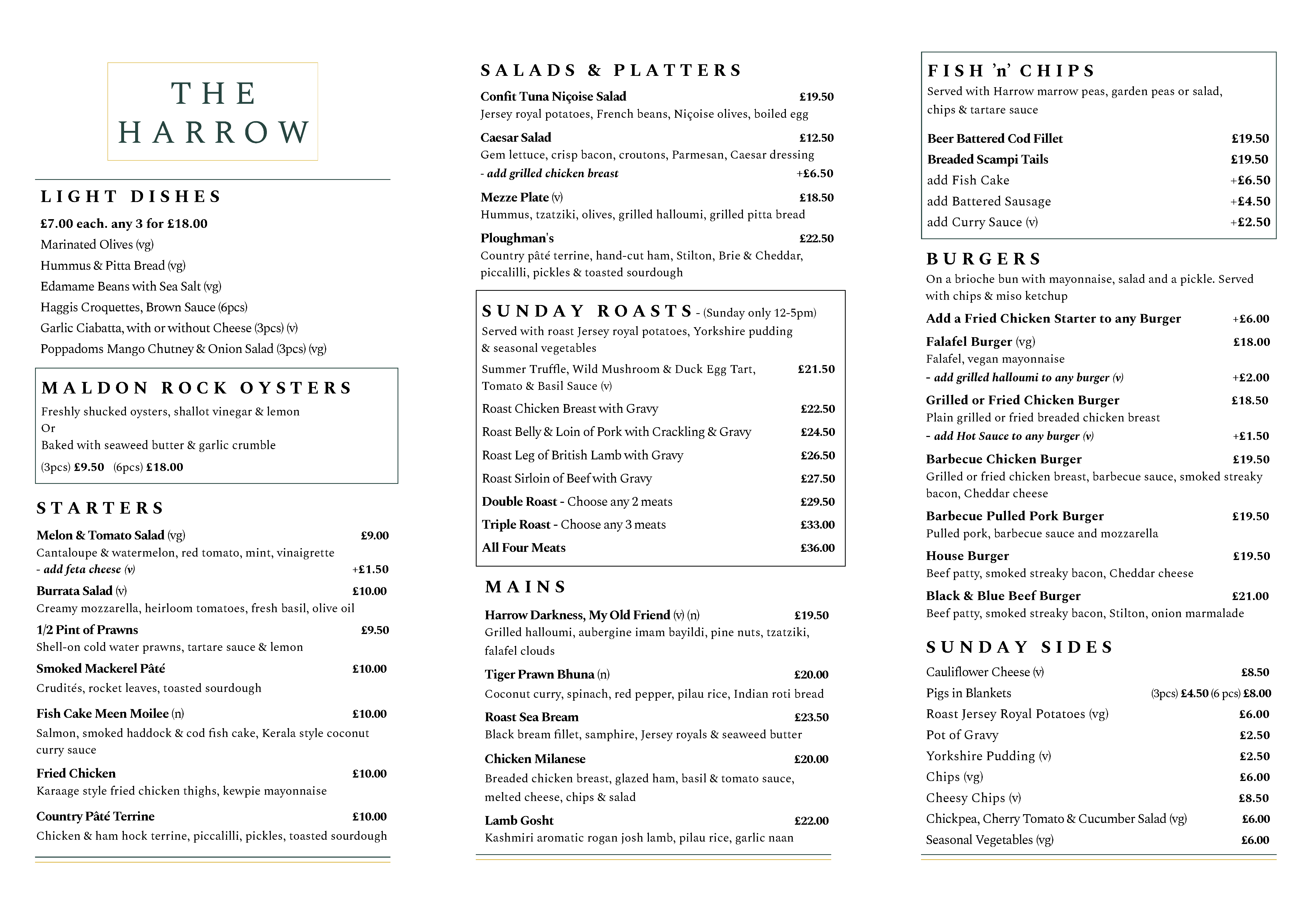 Sunday Menu